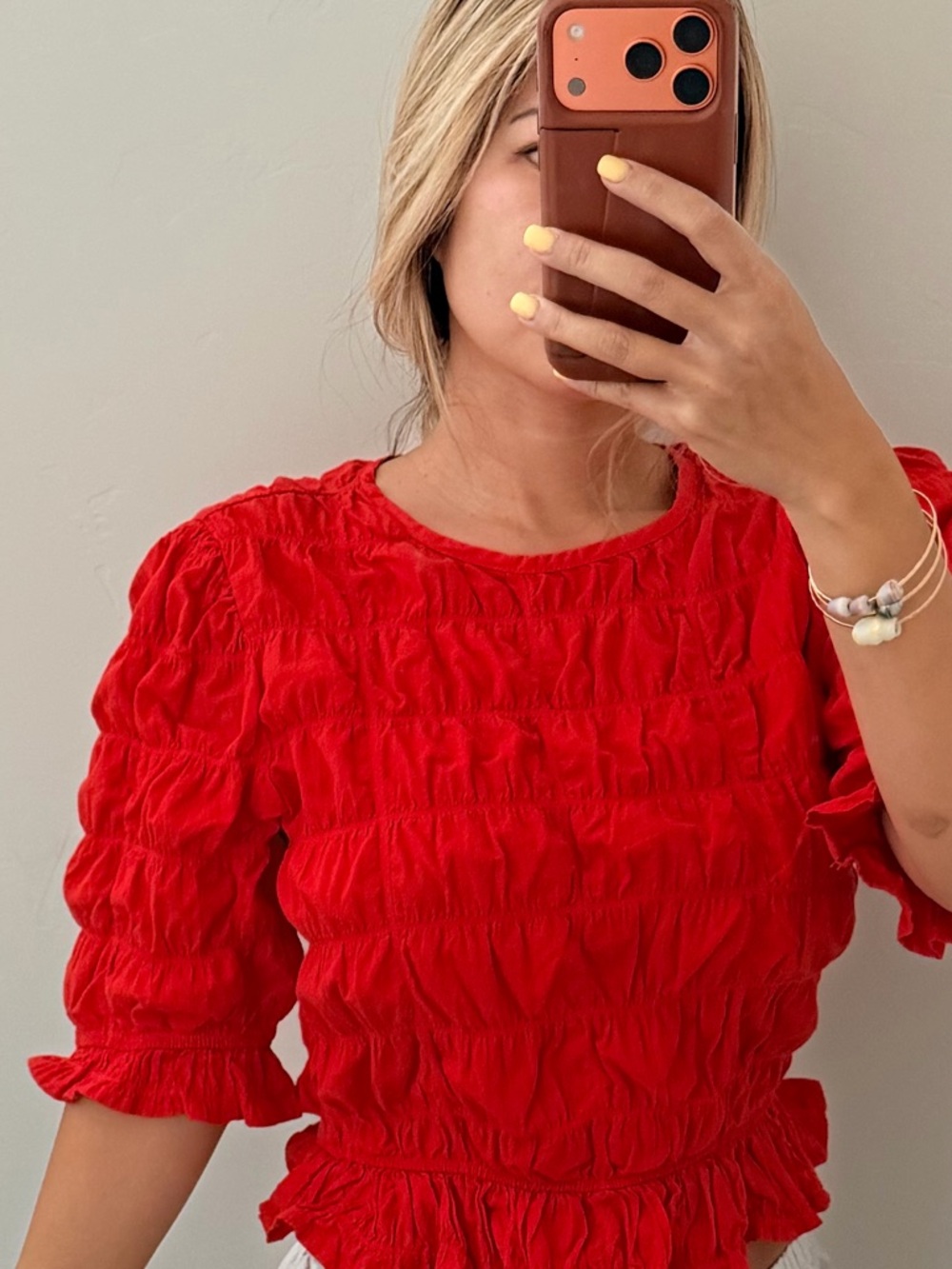 Future Collective | Women's Elbow Sleeve Ruffle Textured Top